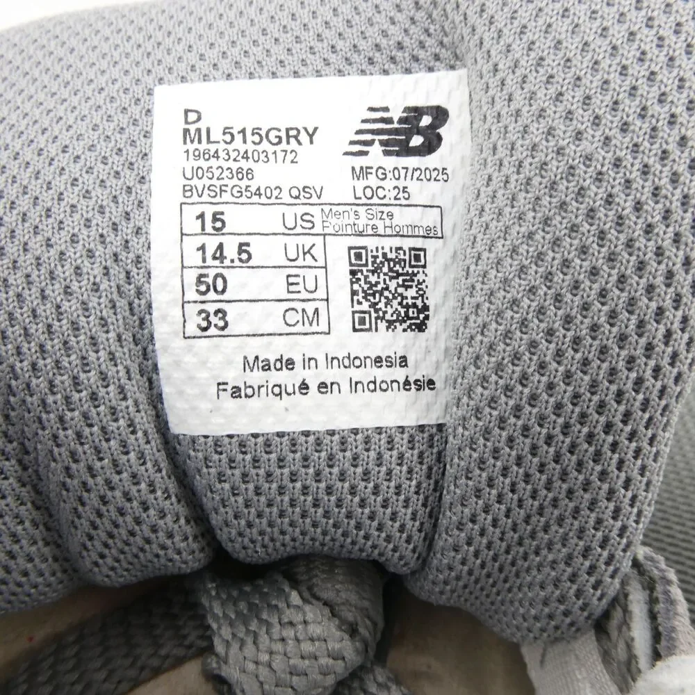 New Balance Men's US 15 Gray White 515 V3 Classic Running Sneakers NWOB